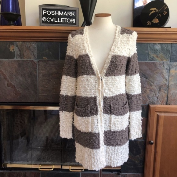 Free People Long Thick Cardigan Striped Button XS - Picture 1 of 6